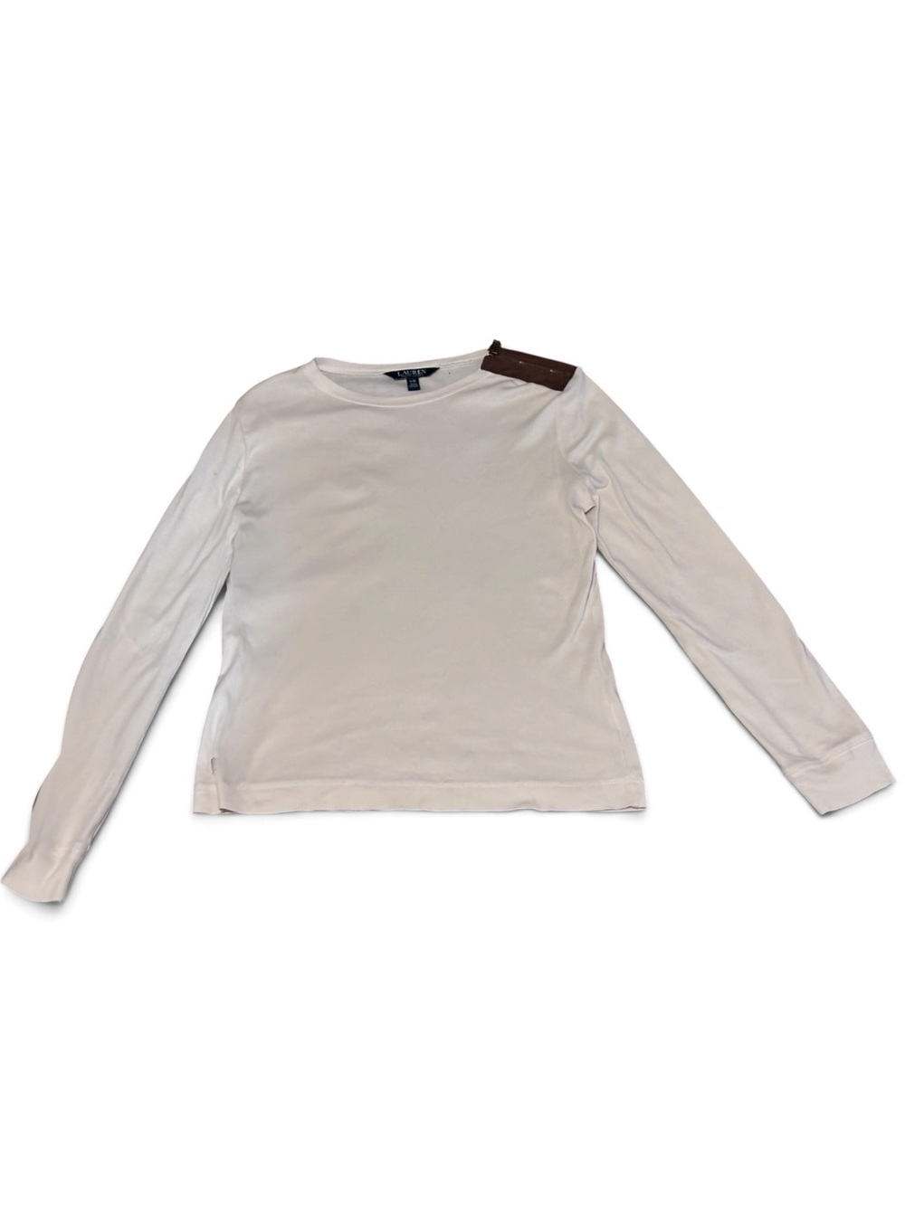 Lauren Ralph Lauren Cream Long Sleeve Top Leather Shoulder Elbows size L